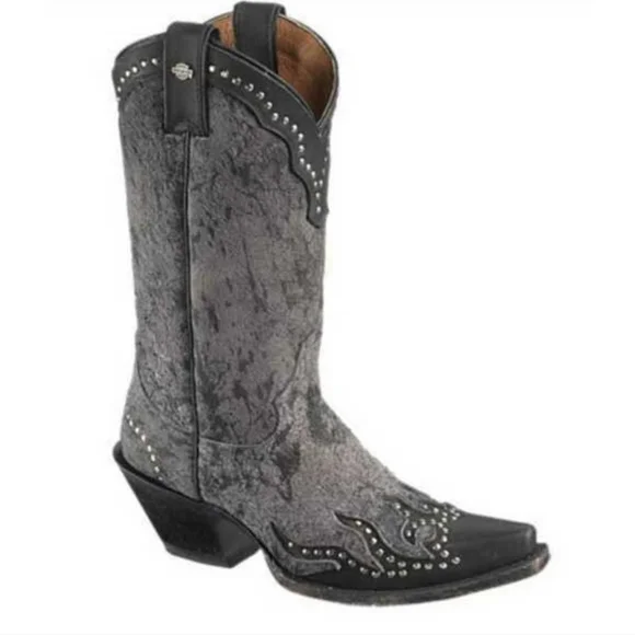 Harley-Davidson JESSA gray/black western styled motorcycle boots Women Size 10M - Picture 2 of 9
